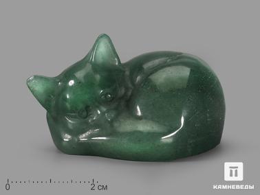 Авантюрин. Кот из авантюрина зелёного, 4,5х4х2,8 см