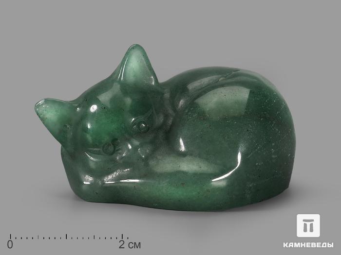 Кот из авантюрина зелёного, 4,5х4х2,8 см, 22106, фото 1