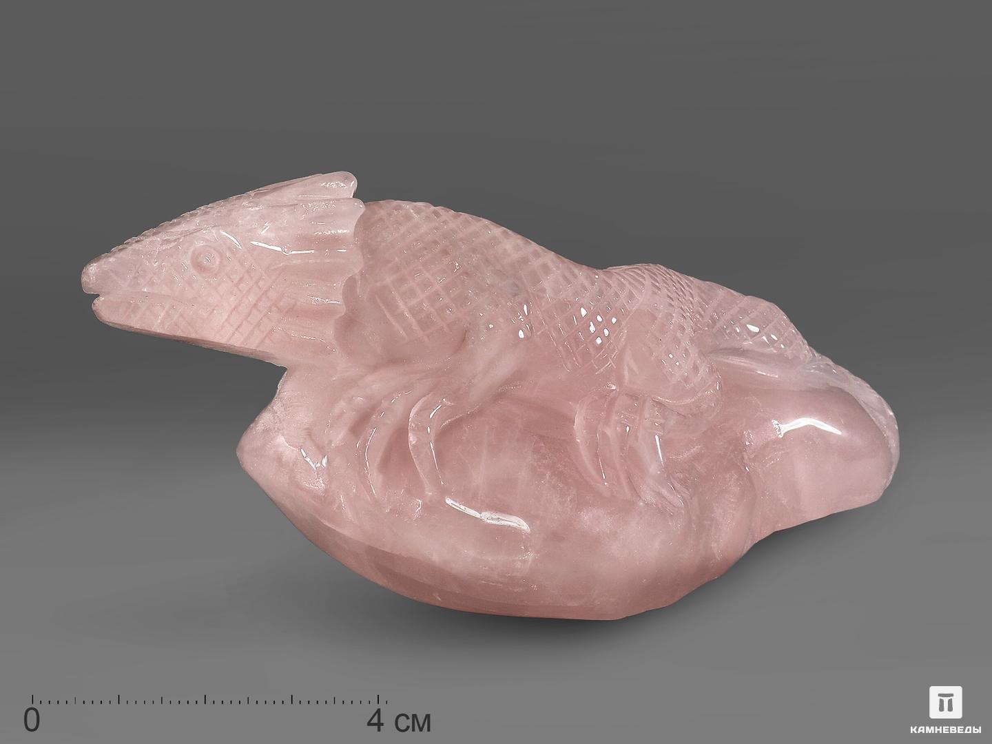 Ящерица из розового кварца, 16х7,5х6,3 см сердце из розового кварца 3х2 6 см