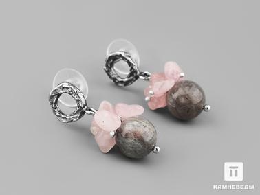 Лабрадор, Розовый кварц. Серьги с лабрадором и розовым кварцем