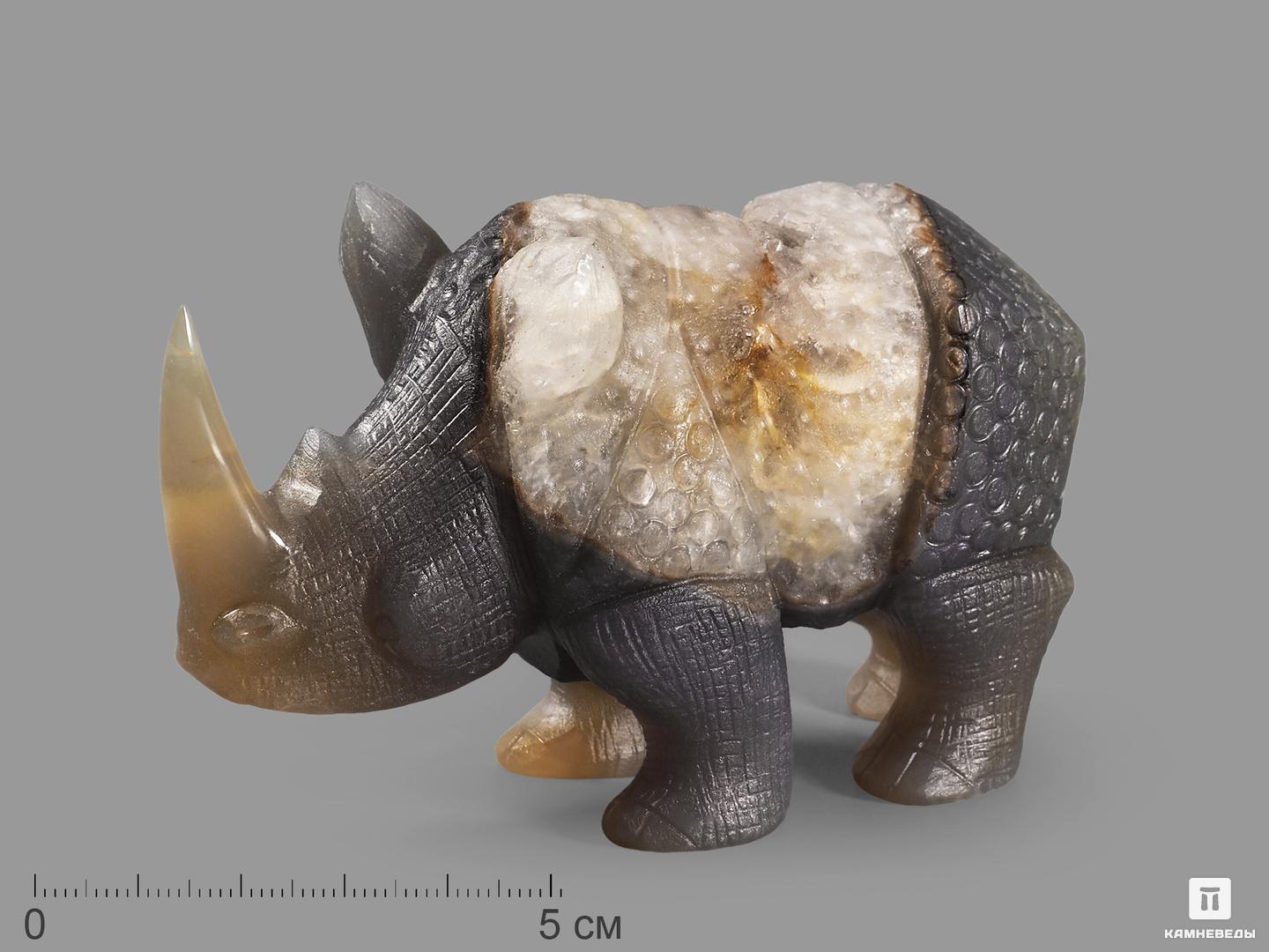 Носорог из агата с жеодой кварца, 11,3х6,5х4,4 см, 22373, фото 1