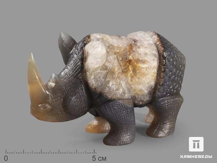 Носорог из агата с жеодой кварца, 11,3х6,5х4,4 см, 22373, фото 1
