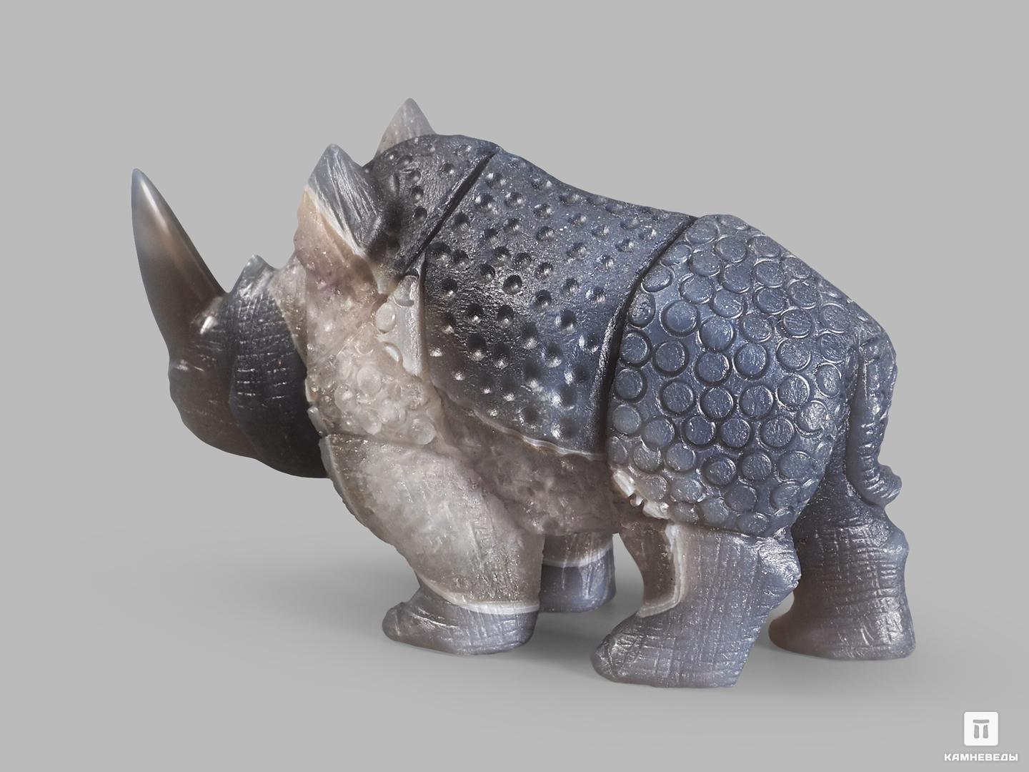 Носорог из агата с жеодой аметиста, 10х6,2х3,5 см, 22372, фото 3