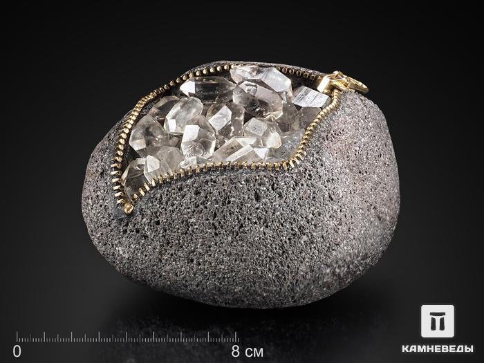Сувенир из камня «кошелёк» с «херкимерским алмазом» (кристаллами горного хрусталя), 11,7х10,4х6,8 см, 20617, фото 1