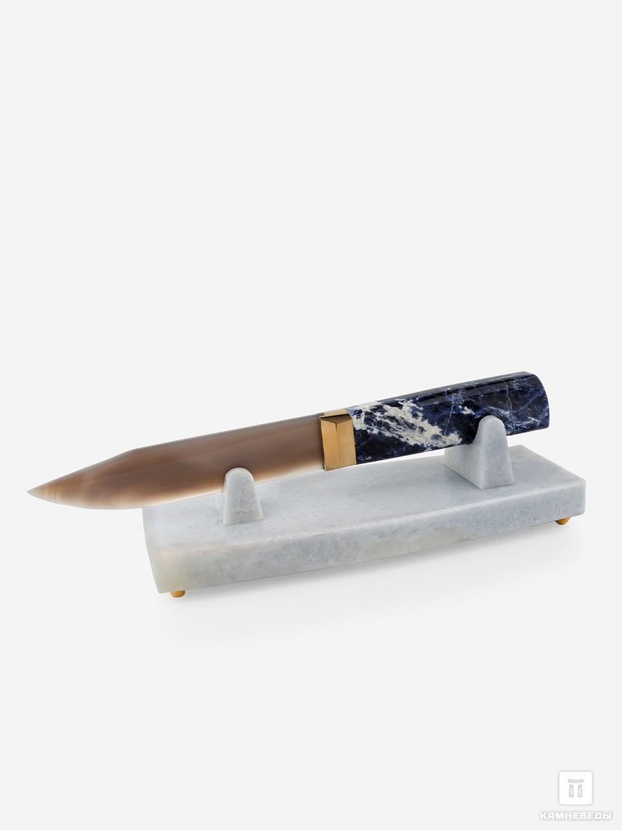 Сувенирный нож из серого агата и содалита на подставке из ангелита, 27х8х7,5 см сувенирный нож из серого агата и серпентинита 25 5х8х7 2 см