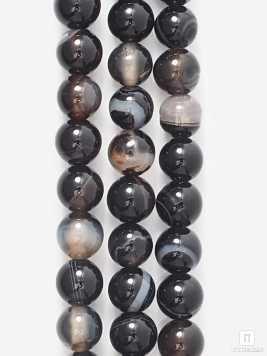 Бусины из чёрного агата (чёрный оникса), 61-65 шт. на нитке, 6-7 мм чётки из агата чёрного оникса 33 бусины
