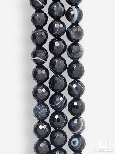 Агат, Оникс халцедоновый. Бусины из чёрного агата (чёрного оникса), 46-49 шт. на нитке, 8 мм, огранка