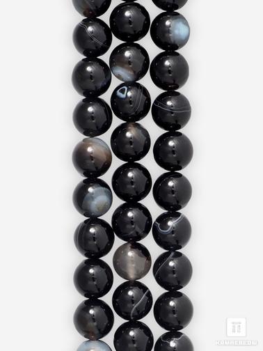Агат, Оникс халцедоновый. Бусины из чёрного агата (чёрного оникса), 37-39 шт. на нитке, 10-11 мм