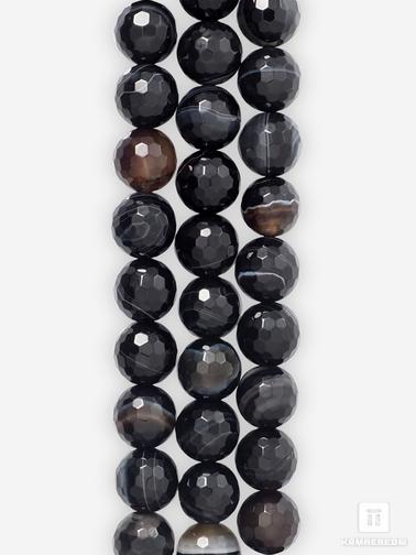 Агат, Оникс халцедоновый. Бусины из чёрного агата (чёрного оникса), 37-39 шт. на нитке, 10-11 мм, огранка