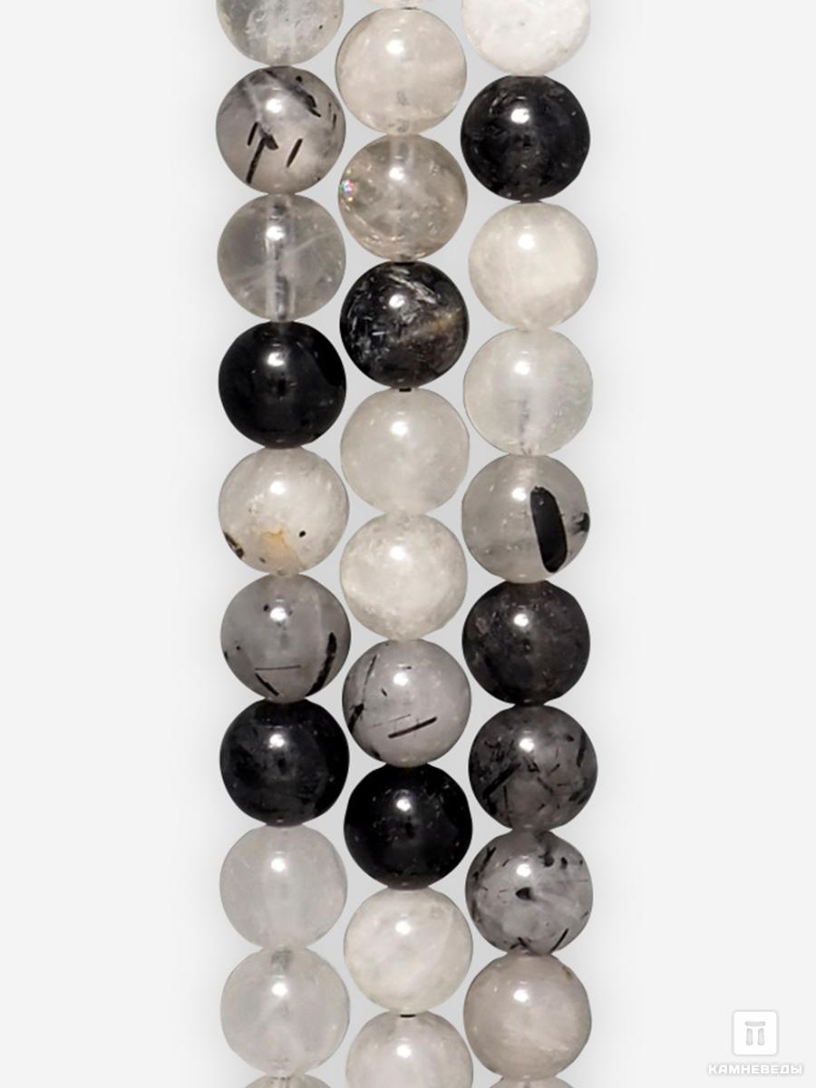 Бусины из кварца с шерлом (чёрным турмалином), 46-50 шт. на нитке 8-9 мм оки чпоки анальная пробка с чёрным кристаллом