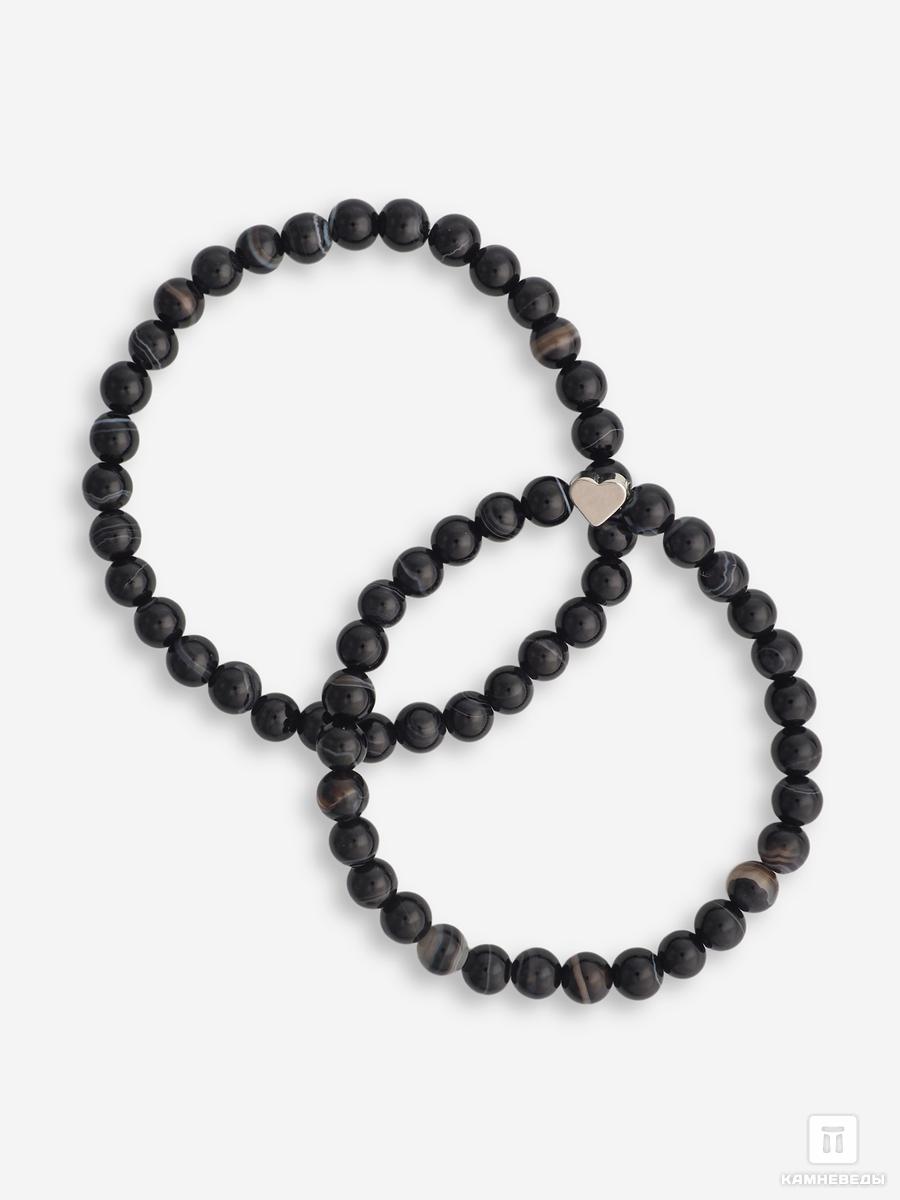 Парные браслеты из чёрного агата (чёрного оникса) для влюблённых сердце из чёрного агата чёрного оникса 4х3 5х2 см