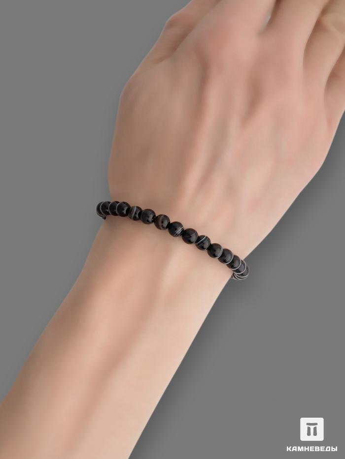 Парные браслеты из чёрного агата (чёрного оникса) для влюблённых, 7422, фото 3