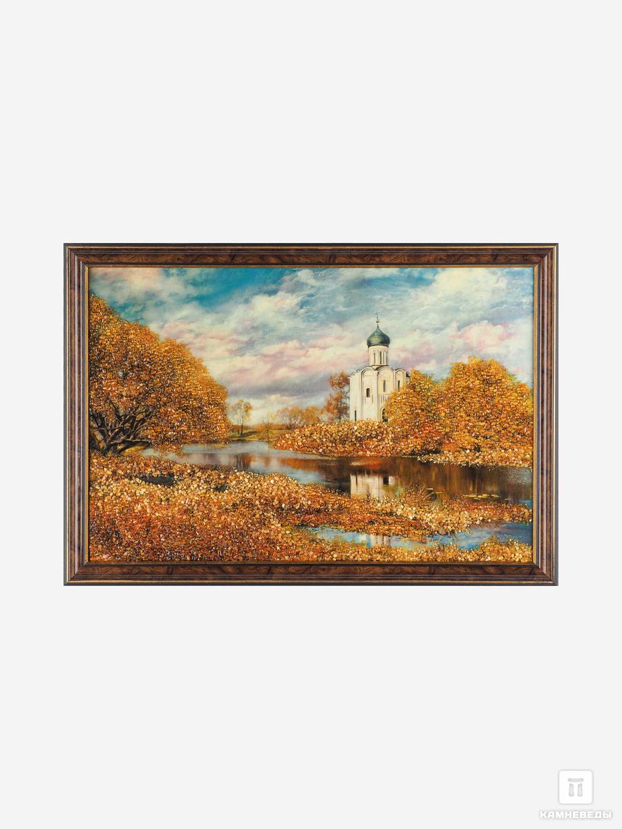 Картина с янтарём «Церковь у реки» картина с янтарём лес