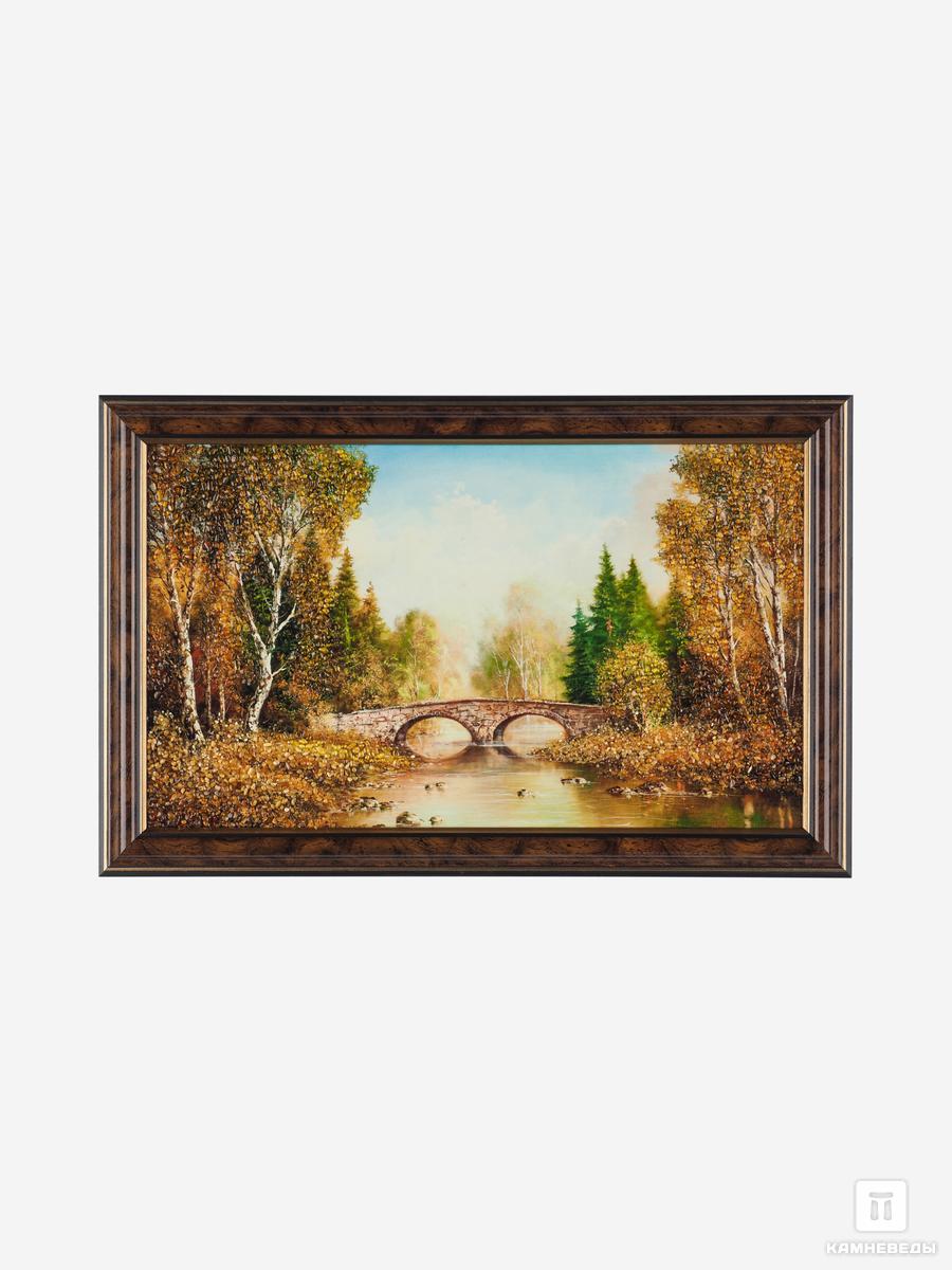 Картина с янтарем «Мост» картина с янтарем берёзы у реки