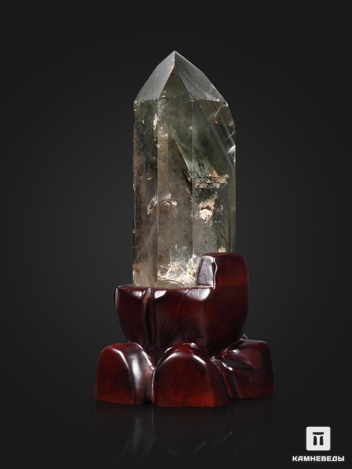 Горный хрусталь с фантомом, приполированный кристалл на деревянной подставке 25,5х13,5х12 см, 27327, фото 2