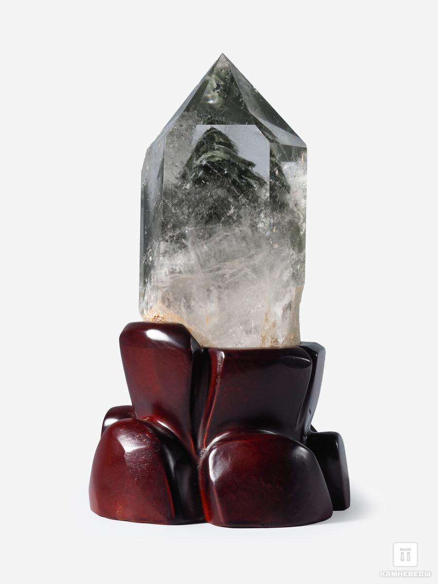 Горный хрусталь с фантомом, приполированный кристалл на деревянной подставке 18,5х10х10 см горный хрусталь кварц в форме кристалла 7х3 5 см