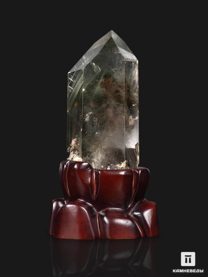 Горный хрусталь с фантомом, приполированный кристалл на деревянной подставке 25,5х13,5х12 см, 27327, фото 1