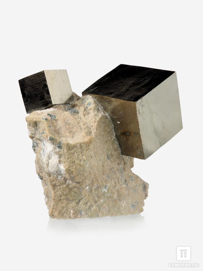 Пирит, кубические кристаллы на породе 4,6х4,5 см, 27024, фото 2
