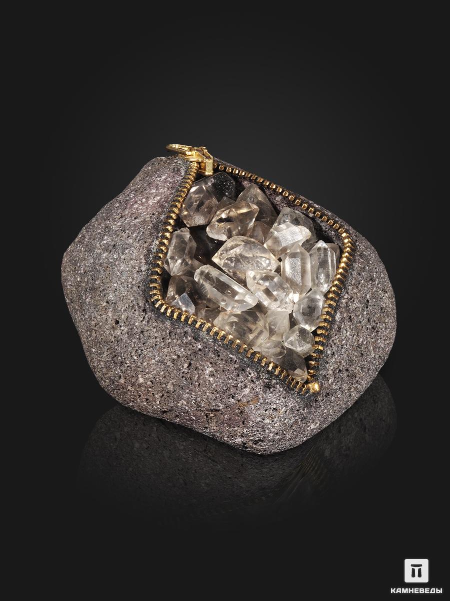 Сувенир из камня «кошелёк» с «херкимерским алмазом» (кристаллами горного хрусталя), 11,7х10,4х6,8 см sitabella брелок сувенир маска зайка