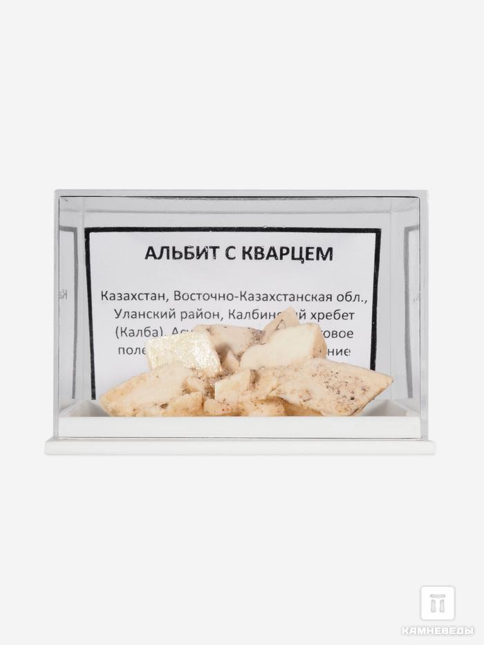 Альбит с кварцем в пластиковом боксе, 4,9х2,7х2,2 см, 28538, фото 2