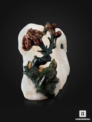 Агат. Птица на цветущей ветке из индонезийского агата, 12х11,5х5,5 см
