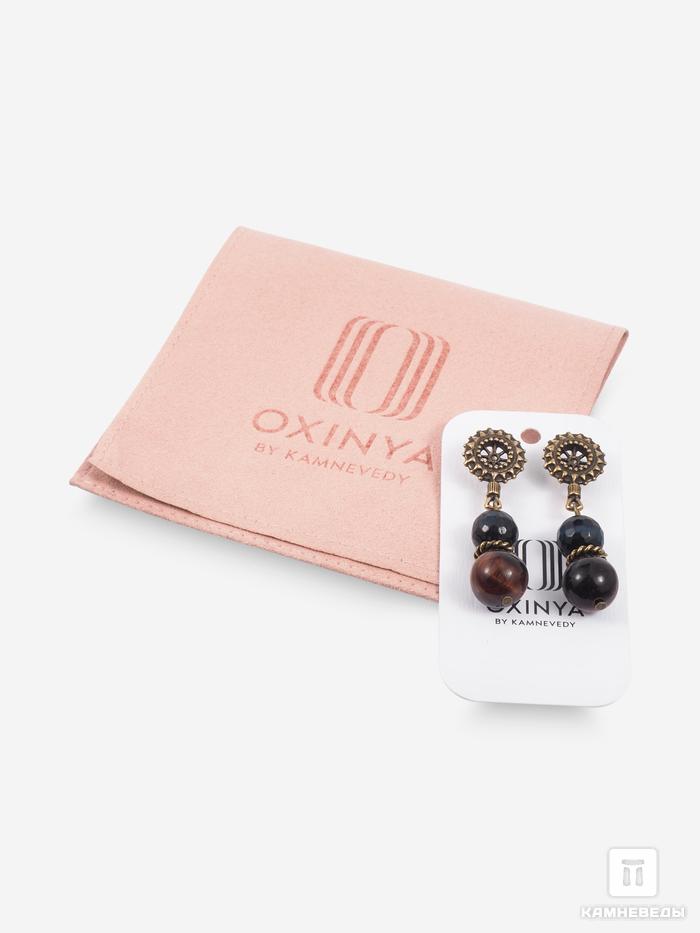 OXINYA Серьги «Античное сокровище» из соколиного глаза и бычьего глаза, огранка, 33186, фото 3