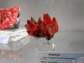 Родохрозит. Друза кристаллов родохрозита. Образец сфотографирован на Международной минералогической выставке в Мюнхене (Mineralientage München 2012).